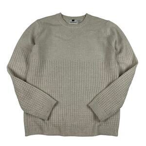Cream White Knit Geometric Square Pattern Fall Autumn Winter Sweater Size Large